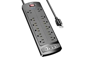 Power Strip, ALESTOR Surge Protector with 12 Outlets and 4 USB Ports, 6 Feet Extension Cord (1875W/15A), 2700 Joules, ETL Lis