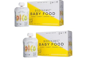 White Leaf Provisions Biodynamic & Organic Baby Food Pouches - USDA, GMO & BPA Free Squeezable Toddler Snacks - 24 x 90 grams