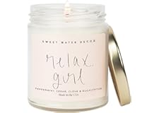 Sweet Water Decor, Relax Girl, Peppermint, Cedar, Clove, and Eucalyptus Scented Soy Wax Candle for Home | 9oz Clear Jar, 40 H