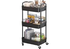 Sywhitta 3-Tier Plastic Rolling Utility Cart with Handle, Multi-Functional Storage Trolley for Office, Living Room, Kitchen, 