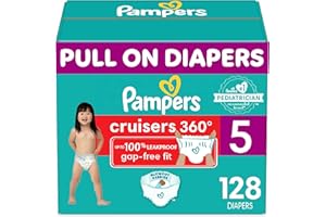 Pampers Cruisers 360 Diapers - Size 5, One Month Supply (128 Count), Pull-On Disposable Baby Diapers, Gap-Free Fit