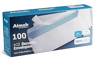 Aimoh #10 Security Tinted Self-Seal Envelopes - No Window - Size 4-1/8 X 9-1/2 Inches - White - 24 LB - 100 Count (34100)