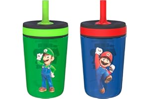 Zak Designs The Super Mario Bros. Movie Kelso Toddler Cups For Travel or At Home, 15oz 2-Pack Durable Plastic Sippy Cups With