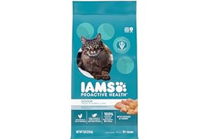 IAMS PROACTIVE HEALTH Adult Indoor Weight Control & Hairball Care Dry Cat Food with Chicken & Turkey Cat Kibble, 7 lb. Bag