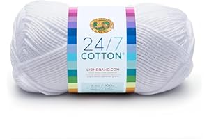 Lion Brand 24/7 Cotton Yarn, Lightweight Yarn for Knitting, Crocheting, and Crafts, White, 1 Pack