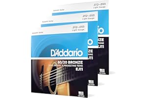 D'Addario 80/20 Bronze-for 6 Deep, Bright, Projecting Tone-EJ11-3D-Light, 12-53-3-Pack Acoustic Guitar Strings (EJ11-3D)