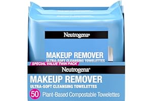 Neutrogena Makeup Remover Wipes, Ultra-Soft Cleansing Facial Towelettes for Waterproof Makeup, Alcohol-Free, Plant-Based, 50 