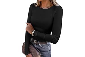 ANRABESS Women Long Sleeve Crewneck Rib Knit Slim Fit Shirts Basic Tee Tops 2024 Casual T-Shirt Going Out Workout Outfits