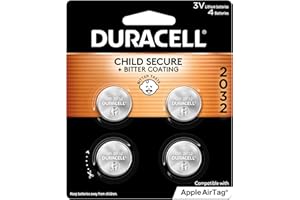 Duracell 2032 Lithium Battery. 4 Count Pack. Child Safety Features. Compatible with Apple AirTag, Key Fob, and other devices.