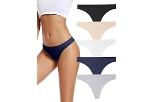 voenxe Seamless Women Underwear Thongs,No Show Ladies Thong,No Line Workout Breathable Comfortable Panties,Soft Undies,5-Pack