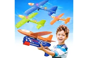 Fuwidvia 3 Pack Airplane Launcher Toys, 13.2'' LED Foam Glider Catapult Plane Toy for Boys, 2 Flight Modes Outdoor Flying Toy