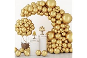 RUBFAC 129pcs Metallic Gold Balloons Latex Balloons Different Sizes 18 12 10 5 Inch Party Balloon Kit for Birthday Party Grad