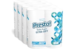 Amazon Brand - Presto! 2-Ply Ultra-Soft Toilet Paper, 24 Family Mega Rolls = 120 regular rolls, 6 Count (Pack of 4), Unscente