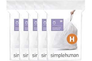 simplehuman Code H 100 Count,Genuine Custom Fit Liners, Drawstring Trash Bags in Dispenser Packs, 30-35 Liter / 8-9 Gallon, W