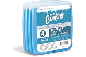 Cool Coolers By Fit & Fresh 4 Pack Slim Ice Packs, Quick Freeze Space Saving Reusable Ice Packs for Lunch Boxes or Coolers, B