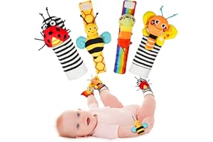 Infinno Baby Wrist Rattle Socks and Foot Finder Set, Perfect Baby Toys for 0-12 Months Newborn Boys and Girls As Baby Shower 