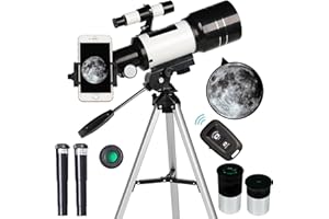 Telescope for Adults & Kids, 70mm Aperture Refractor (15X-150X) Portable Travel Telescope with Phone Adapter & Wireless Remot