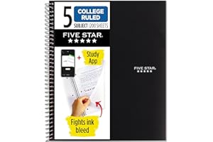 Five Star Spiral Notebook + Study App, 5 Subject, College Ruled Paper, Fights Ink Bleed, Water Resistant Cover, 8-1/2" x 11",