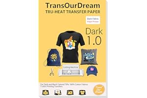 TransOurDream Tru-Iron on Heat Transfer Paper for Dark Fabric (20 Sheets, 8.5x11") T Shirt Transfers Paper for Inkjet Printer