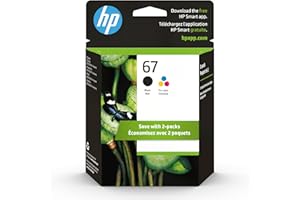 HP 67 Black/Tri-color Ink Cartridges (2 Pack) | Works with HP DeskJet 1255, 2700, 4100 Series, HP ENVY 6000, 6400 Series | El