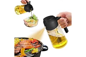 YARRAMATE Oil Sprayer for Cooking, 2 in 1 Olive Oil Dispenser Bottle for Kitchen, 16oz/470ml Premium Glass Oil Bottle, Food-g