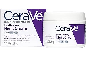 CeraVe Skin Renewing Night Cream, Niacinamide, Peptide Complex, and Hyaluronic Acid Moisturizer for Face, 1.7 Ounce, Packagin