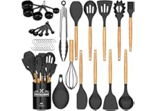 Umite Chef Kitchen Cooking Utensils Set, 33 pcs Non-Stick Utensils Spatula Set with Holder, Black Wooden Handle Silicone Kitc