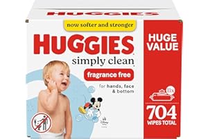 Huggies Simply Clean Fragrance-Free Baby Wipes, Unscented Diaper Wipes, 11 Flip-Top Packs (704 Wipes Total)