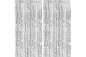 2 Pack Foil Curtain Backdrop Silver Metallic Tinsel Foil Fringe Curtains Photo Booth Props for Birthday Wedding Engagement Ba