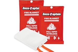 SecuCaptain Emergency Fire Blanket for Home and Kitchen - 2 Pack 40"x40" Flame Suppression Fiberglass Fire Blankets for House