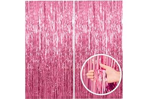 2 Pack Pink Backdrop Party Decorations Tinsel Curtain Party Backdrop Foil Fringe Birthday Decorations Photo Booth Streamer Ba