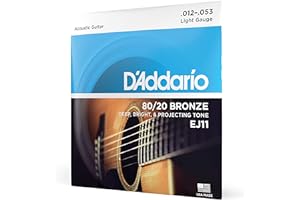 D'Addario Guitar Strings - Acoustic Guitar Strings - 80/20 Bronze - For 6 String Guitar - Deep, Bright, Projecting Tone - EJ1