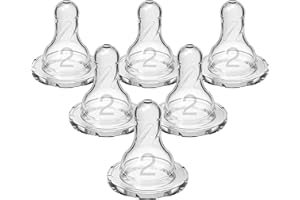 Dr. Brown’s Natural Flow Level 2 Narrow Baby Bottle Silicone Nipple, Medium Flow, 3m+, 100% Silicone Bottle Nipple, 6 Count