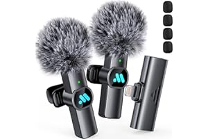 Leettus 2pcs Lavalier Wireless Microphone for iPhone iPad, Wireless Microphone for Video Recording, Game Live Streaming, Inte