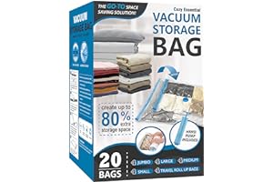 20 Pack Vacuum Storage Bags, Space Saver Bags (4 Jumbo/4 Large/4 Medium/4 Small/4 Roll) Compression for Comforters and Blanke