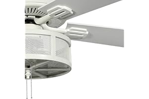 RIVER OF GOODS Alabaster LED Mesh Caged Ceiling Fan - 52" L X 52" W - White/Oak Wood-Grain Blades