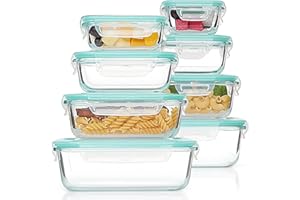 Vtopmart 8 Pack Glass Food Storage Containers with Airtight Lids, Glass Meal Prep Containers, Bento Boxes for Lunch, for Micr