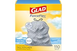 Glad Tall Kitchen Drawstring Trash Bags - Odorshield 13 Gallon White Trash Bag, Febreze Fresh Clean, 110 Count