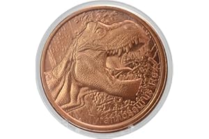 Roaring Tyrannosaurus Rex Prehistoric Dinosaur - 1 oz .999 Pure Copper Round Collecticble 39mm Challenge Coin in Capsule - CO