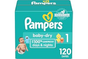 Pampers Baby Dry Diapers - Size 1, 120 Count, Absorbent Disposable Diapers