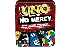 Mattel Games UNO Show ‘em No Mercy Card Game in Storage & Travel Tin for Kids, Adults & Family Night with Extra Cards, Specia