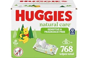 Huggies Natural Care Sensitive Baby Wipes, Unscented, Hypoallergenic, 99% Purified Water, 12 Flip-Top Packs (768 Wipes Total)