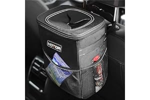 HOTOR Car Trash Can with Lid and Storage Pockets - 100% Leak-Proof Organizer, Waterproof Garbage Can, Multipurpose Trash Bin 