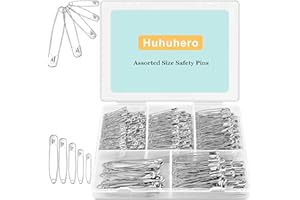 Huhuhero 340 Pack Safety Pins Assorted, 5 Different Sizes Small and Large Safety Pins, Safety Pins for Clothes Costume Sewing