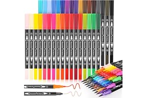 Soucolor Art Brush Markers Pens for Adult Coloring Books, Aesthetic Cute School Supplies, 34 Colors Numbered Dual Tip (Brush 