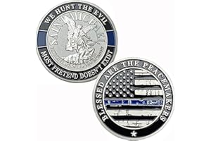 Saint Michael Patron Saint of Law Enforcement Challenge Coin The Thin Blue Line Silver Plated Coins