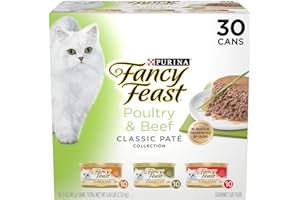 Fancy Feast Poultry and Beef Feast Classic Pate Collection Grain Free Wet Cat Food Variety Pack - (Pack of 30) 3 oz. Cans