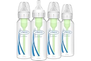 Dr. Brown's Natural Flow Anti-Colic Options+ Narrow Baby Bottle, 8 oz/250 mL, with Level 1 Slow Flow Nipple, 0m+, 4 count