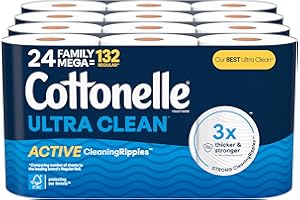 Cottonelle Ultra Clean Toilet Paper with Active CleaningRipples Texture, 24 Family Mega Rolls (24 Family Mega Rolls = 132 Reg