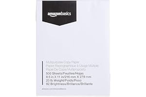 Amazon Basics Multipurpose Copy Printer Paper, 8.5 x 11 inches, 20 lb, 1 Ream, 500 Sheets, 92 Bright, White